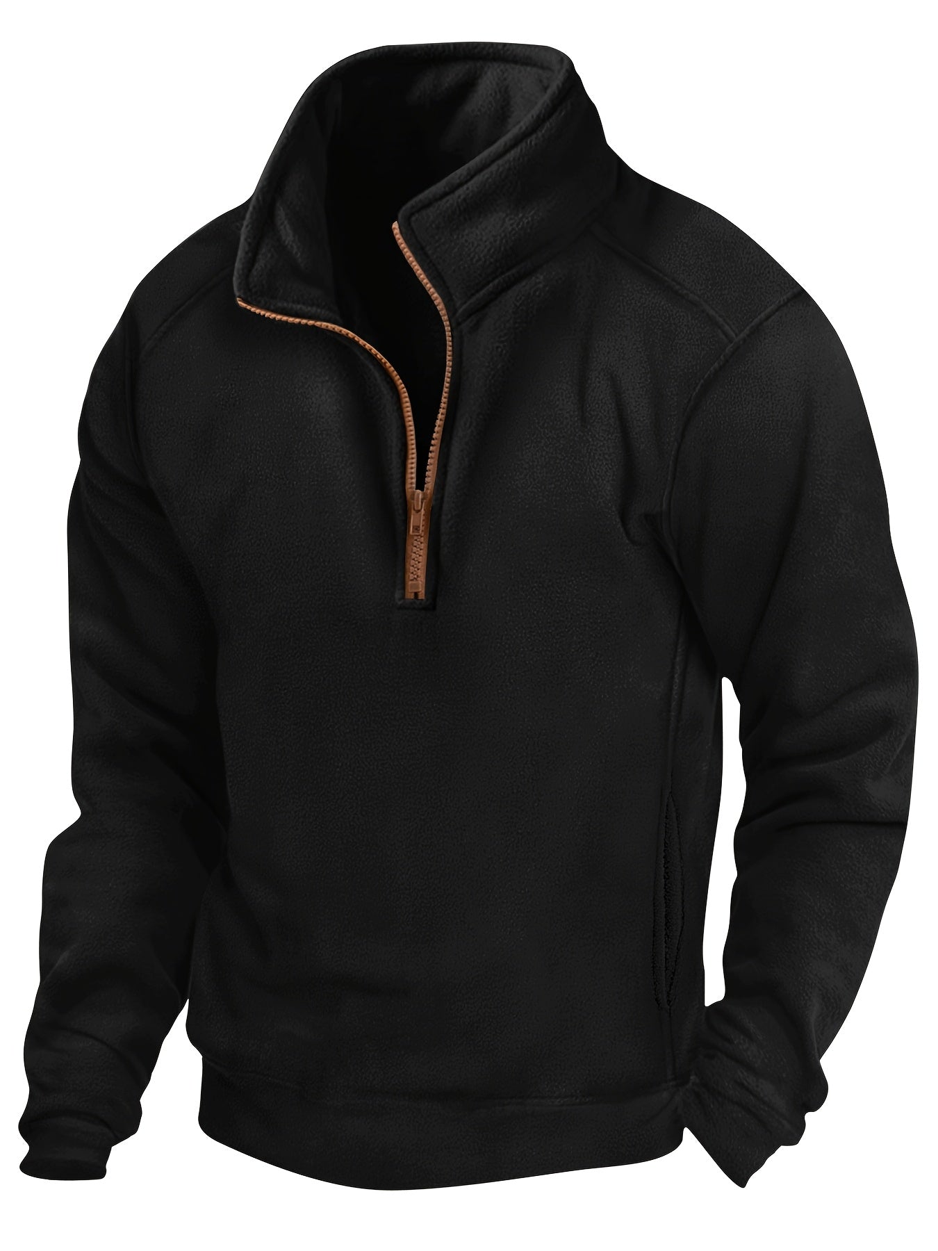 Fleece Pullover Herren Stehkragen Halb-Reißverschluss Langarm
