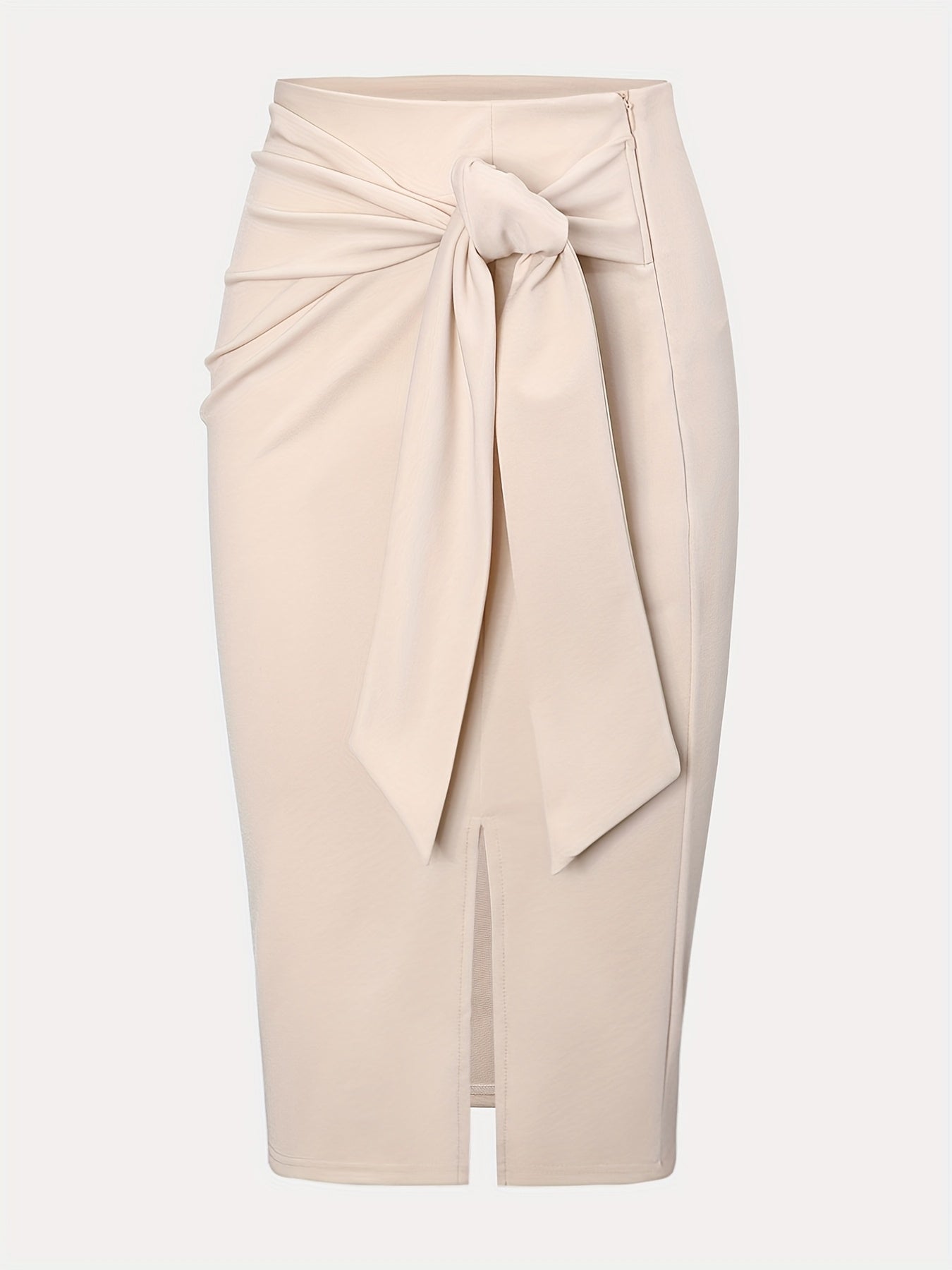 Women's Elegant Midi Skirt with Bow Detail and Slit – Perfect for Office & Festive Occasions