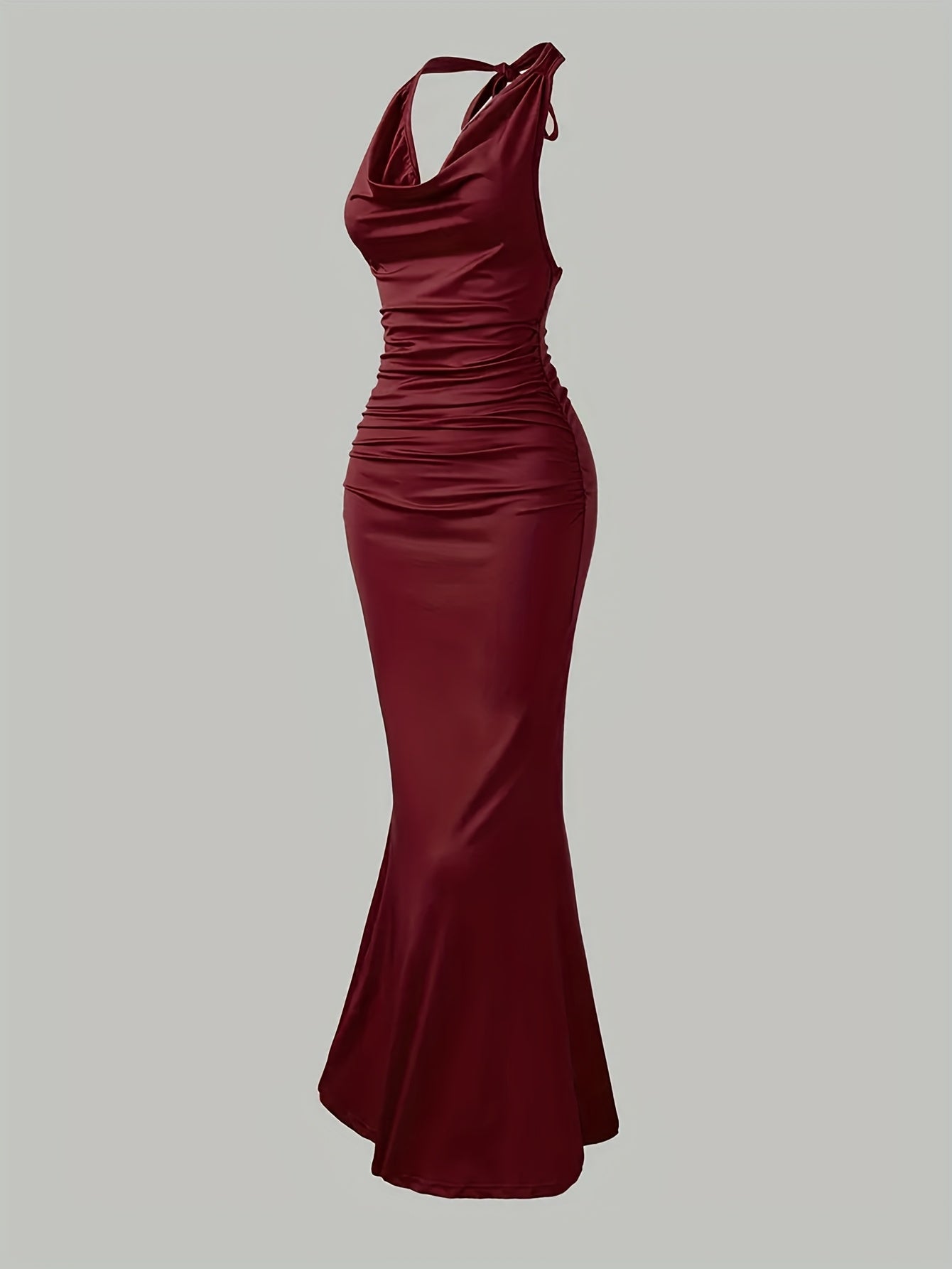 Women's evening dress with cowl neckline and back tie – elegant maxi dress for festive occasions