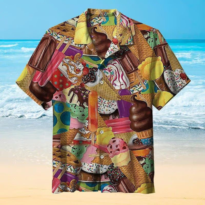 Men's Retro Ice Cream Hawaiian Shirt – Funny Summer Shirt with Vintage Ice Pop Design, Perfect for Vacation & Beach