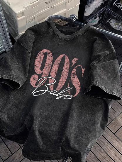 Damen Vintage Oversize T-Shirt mit 90's Babe Print – Streetwear Retro Sommer
