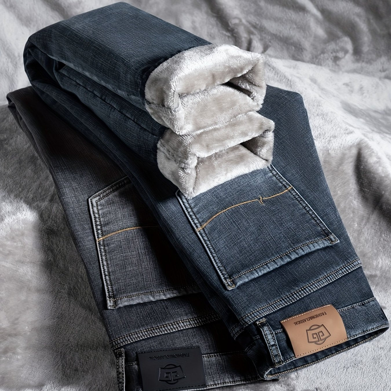 Herren Winter Jeans Thermojeans gefüttert gerade Schnitt mit Fleecefutter Blau Grau