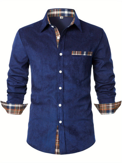 Men's Modern Fit Casual Shirt with Check Details – Stylish Long-Sleeve Shirt for Everyday and Office Wear