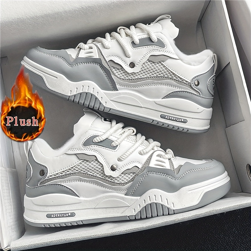 Unisex sneakers with a thick sole and plush lining, white-gray