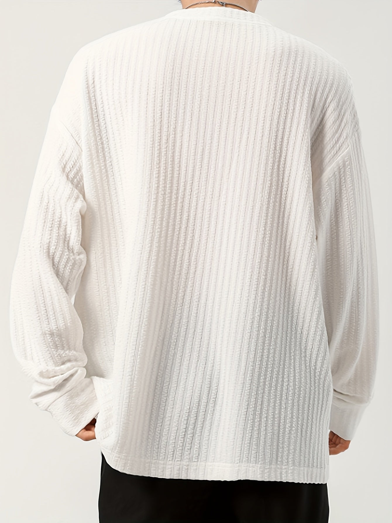 Men's long-sleeve shirt, Henley neckline, textured, light beige