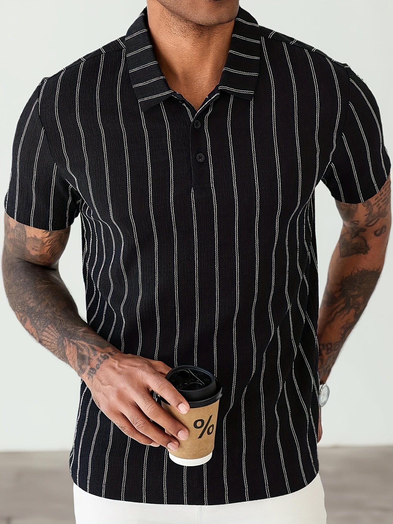 Men's Polo Shirt with Stripe Pattern – Modern Short-Sleeve Design for Everyday and Leisure Use