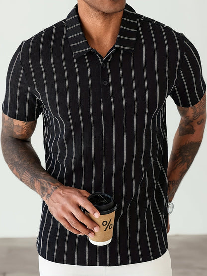 Men's Polo Shirt with Stripe Pattern – Modern Short-Sleeve Design for Everyday and Leisure Use