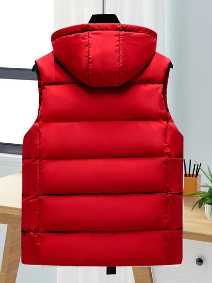 Unisex hooded quilted vest with a zipper and pockets
