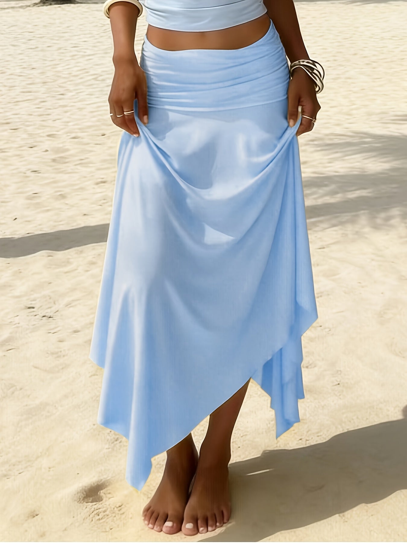 Women's Handkerchief-Hem Maxi Beach Skirt – Elegant Vacation Skirt with Ruffles for Beach & Resort