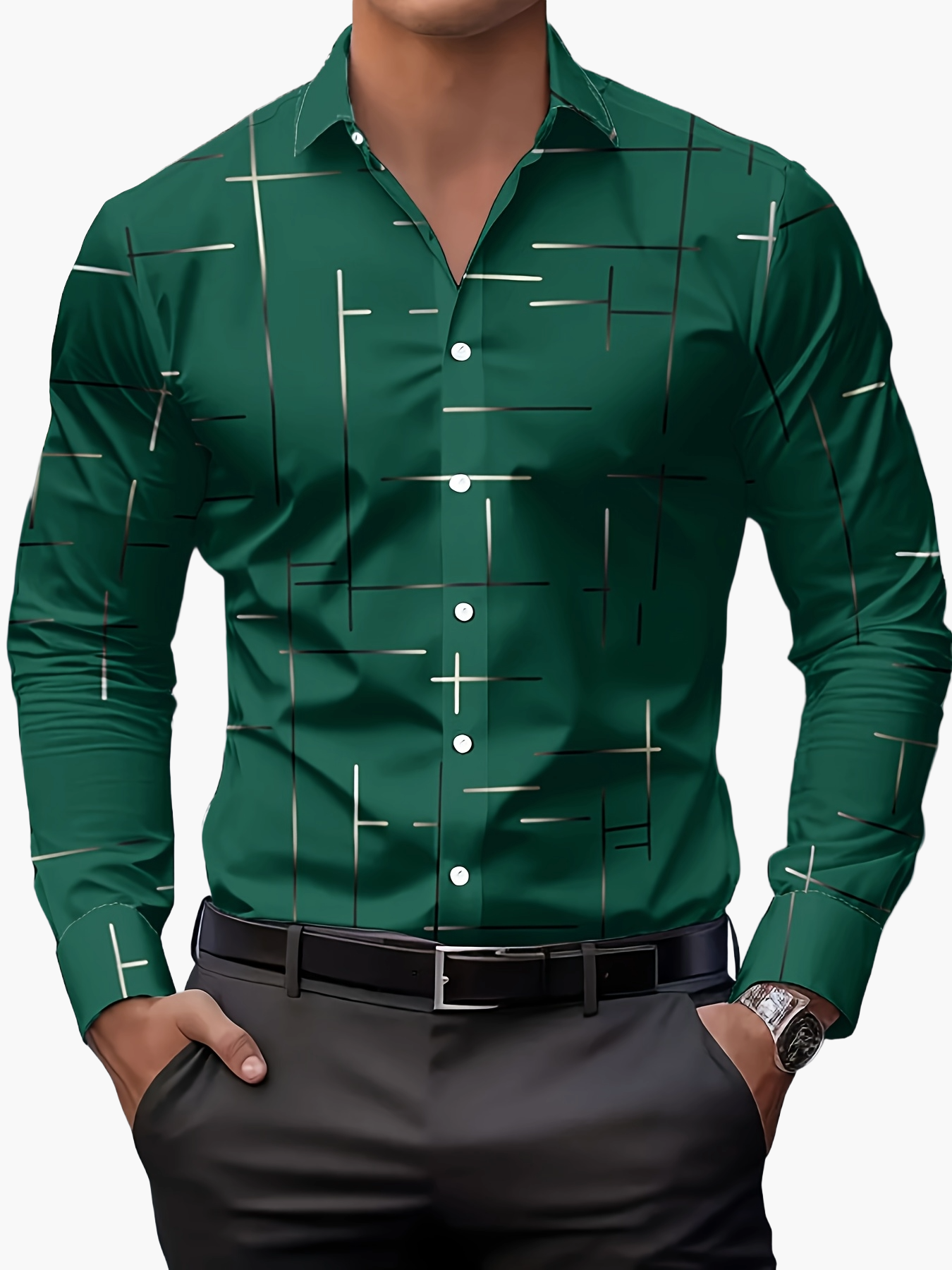 Herren Modernes Business-Freizeithemd mit Geometrischem Print – Stilvolles Langarmhemd für Büro & Alltag
