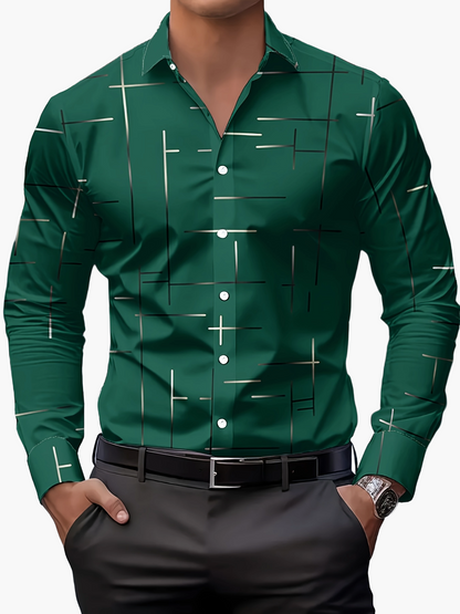 Herren Modernes Business-Freizeithemd mit Geometrischem Print – Stilvolles Langarmhemd für Büro & Alltag