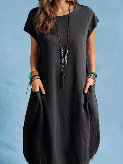 Women's casual dress tunic with loose fit and short sleeves – perfect for spring and summer