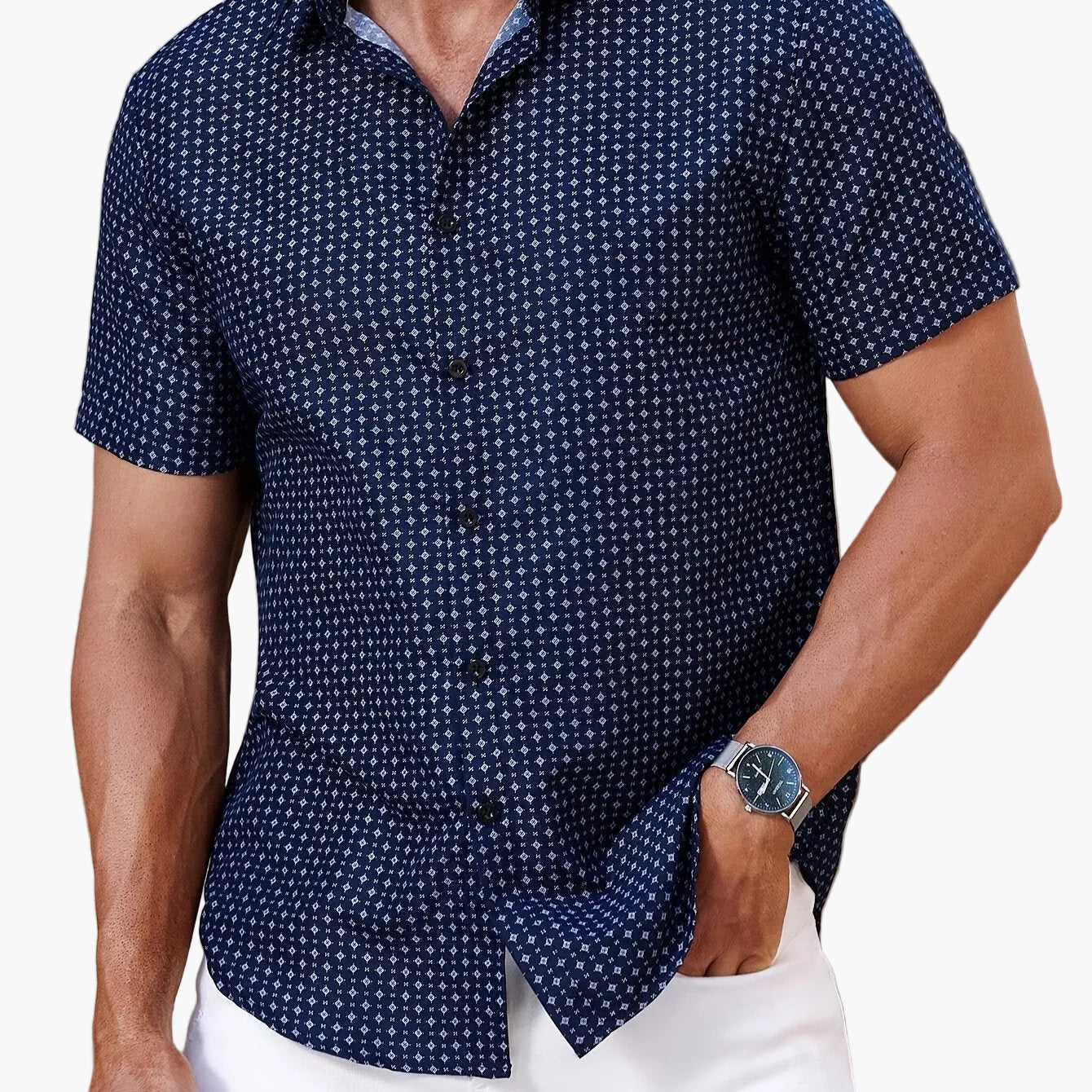 Men's Short-Sleeve Casual Shirt with Geometric Pattern – Modern Summer Shirt for Everyday and Leisure