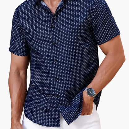 Men's Short-Sleeve Casual Shirt with Geometric Pattern – Modern Summer Shirt for Everyday and Leisure