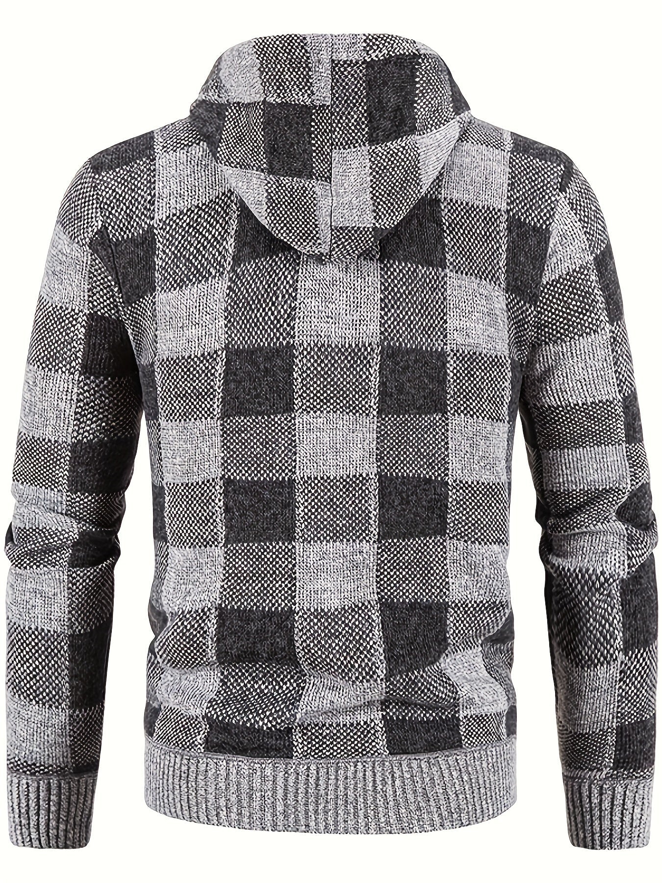 Herren Karierte Strickjacke mit Kapuze und Reißverschluss, gefüttert