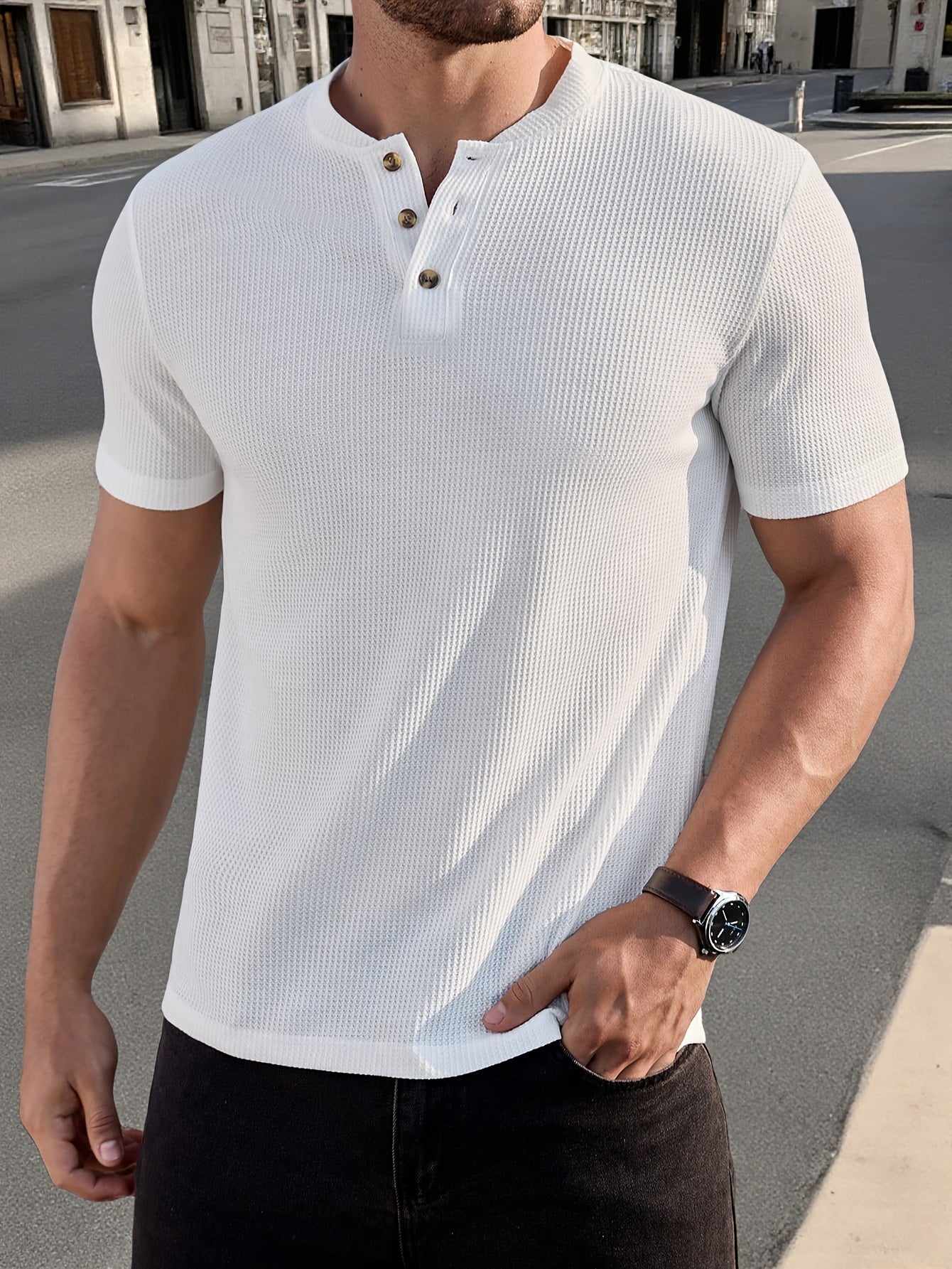 Herren Kurzarm Henley Shirt mit Struktur – Modernes Freizeitoberteil für stilvolle Anlässe