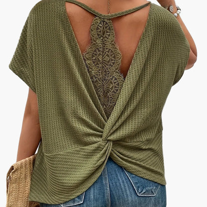 Women's summer knit sweater with short sleeves and loose fit – Elegant casual look