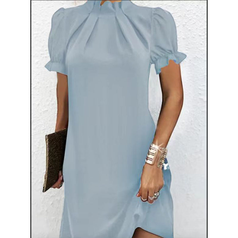 Hannah – Fitted summer turtleneck dress in solid knit