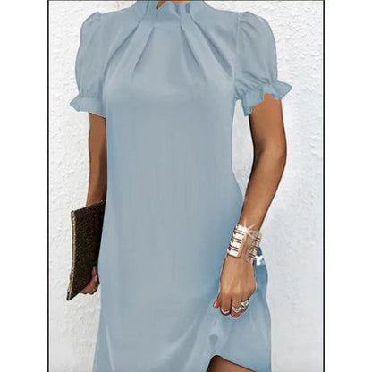 Hannah – Fitted summer turtleneck dress in solid knit