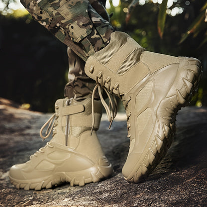 Tactical men's boots, high ankle coverage, khaki and black