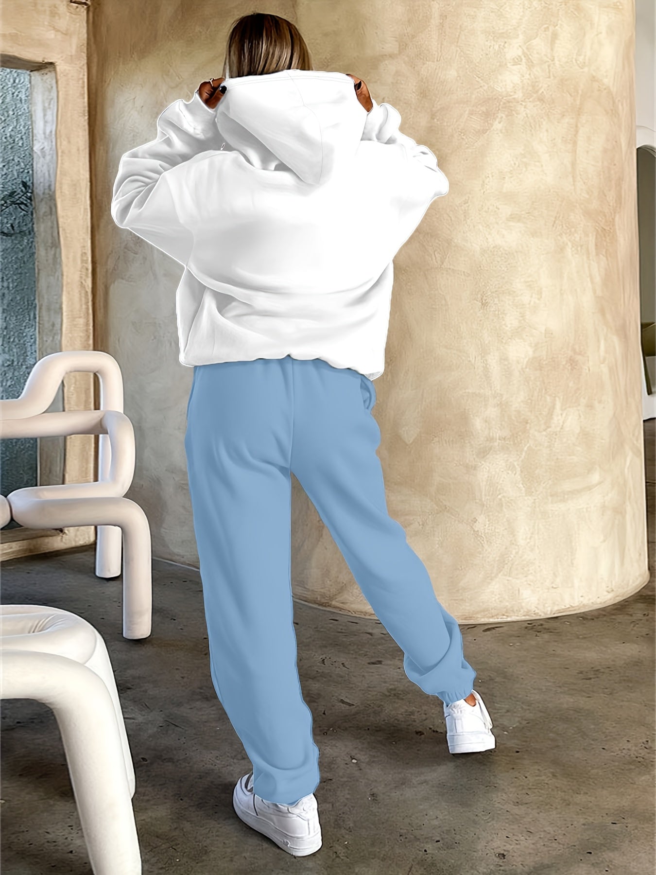 Unisex Hoodie Set Weiß mit Motiv & Jogginghose in passender Farbe