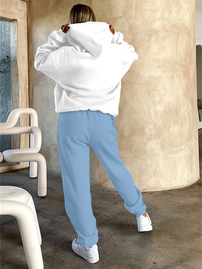 Unisex Hoodie Set Weiß mit Motiv & Jogginghose in passender Farbe