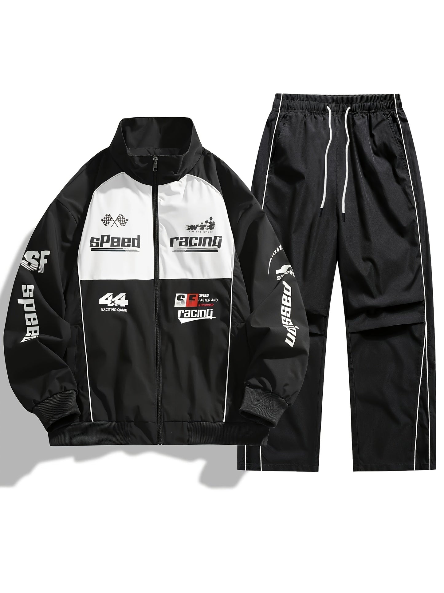Unisex Trainingsanzug Racing-Design mit Reißverschlussjacke und Hose