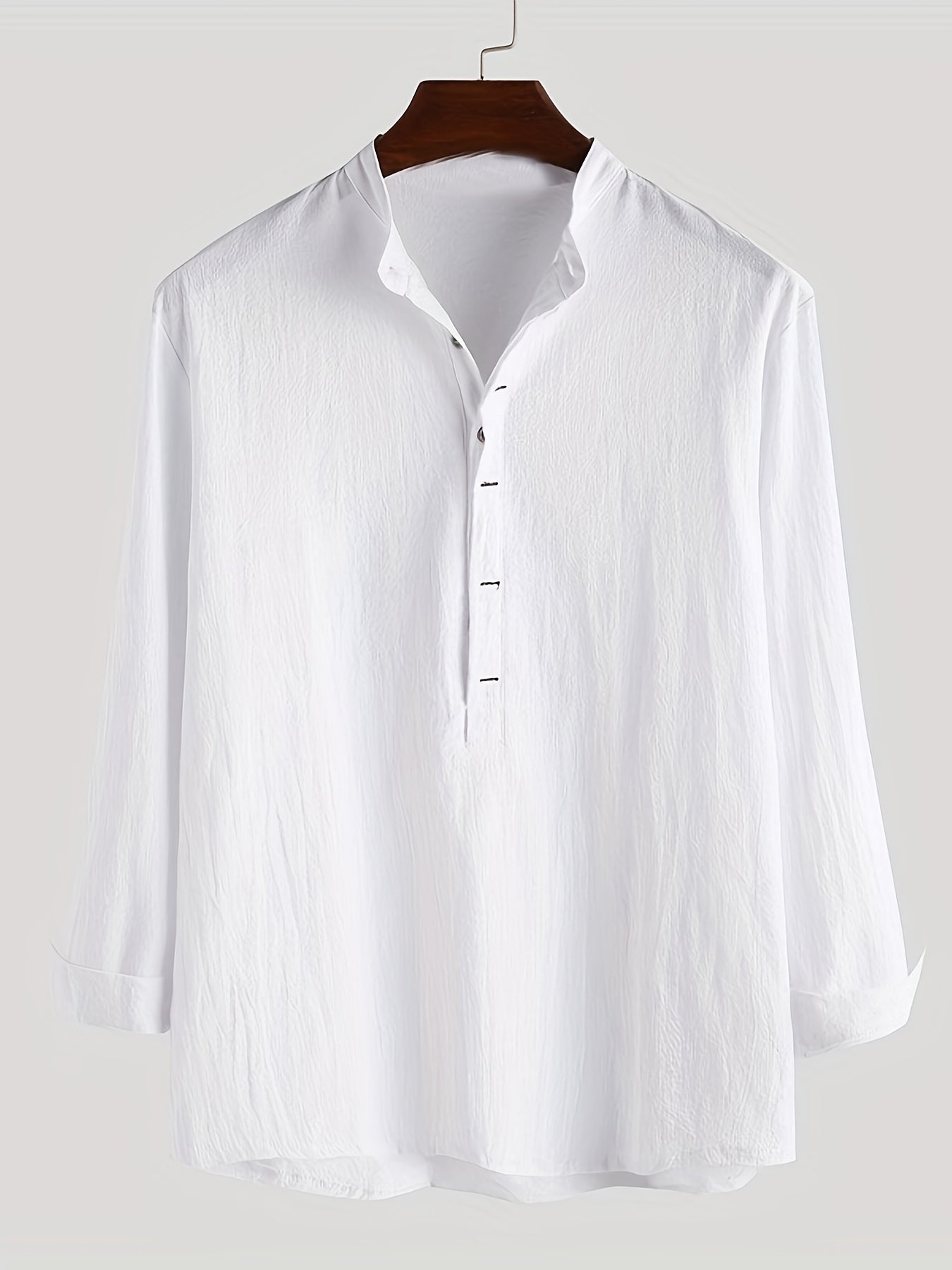 Men's Long Sleeve Henley Shirt with Stand Collar – Modern Casual Style for Everyday and Vacation