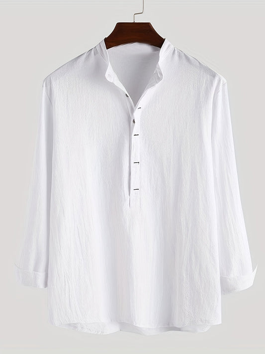 Men's Long Sleeve Henley Shirt with Stand Collar – Modern Casual Style for Everyday and Vacation