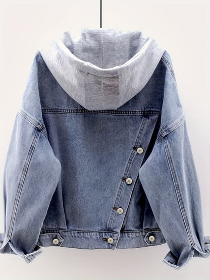 Jeansjacke Damen mit Kapuze und Knöpfen, Hellblau