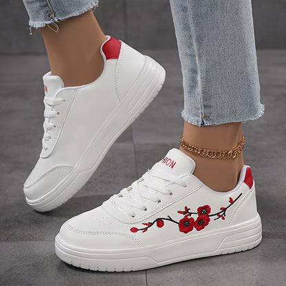 Damen Sneaker mit Blumenstickerei und modischem Freizeit-Look – Eleganter Alltagsschuh
