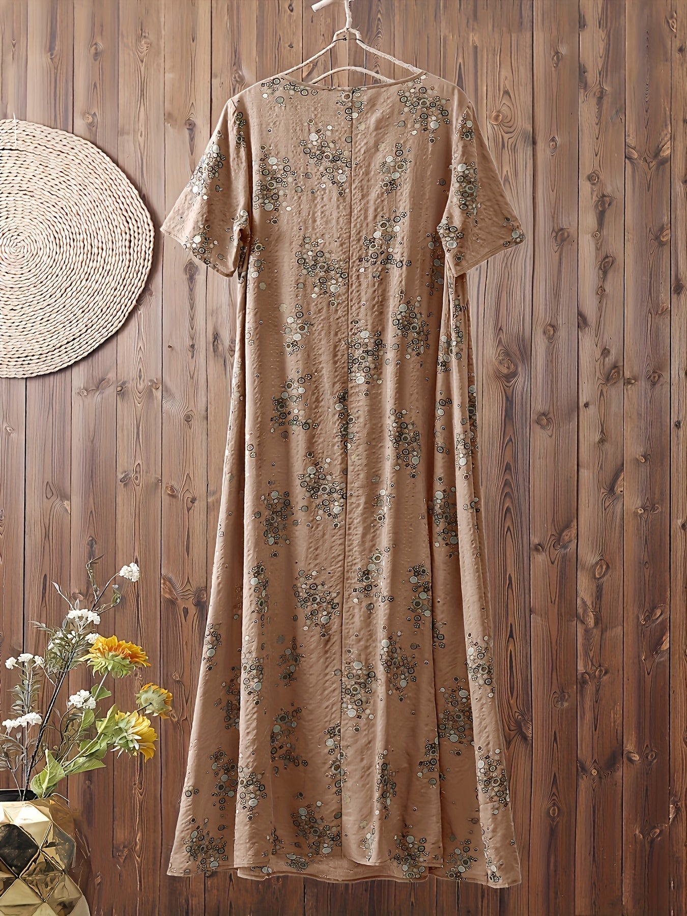 Women's Boho Maxi Dress with Floral Pattern and V-Neck, Casual, Summer, Plus Sizes