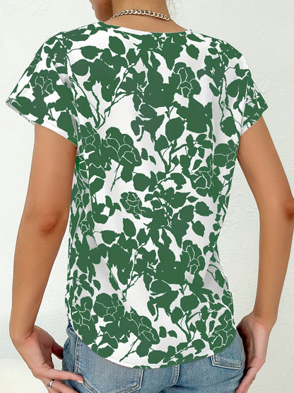 Women's Elegant Summer Blouse Shirt with Floral Pattern and V-Neck, Casual Wear