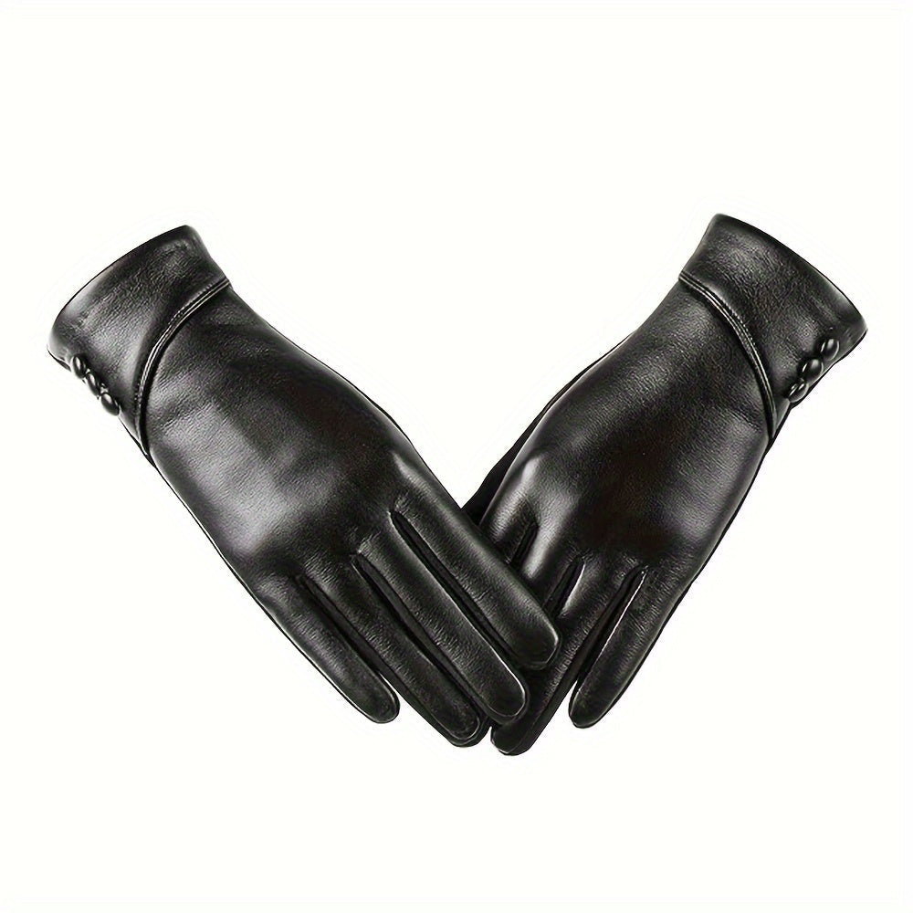 Elegant black women's gloves with decorative buttons