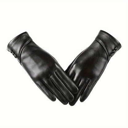 Elegant black women's gloves with decorative buttons