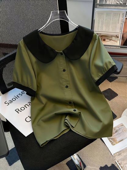 Women's blouse with vintage collar and button placket – elegant casual style for office & everyday wear