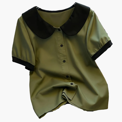 Women's blouse with vintage collar and button placket – elegant casual style for office & everyday wear