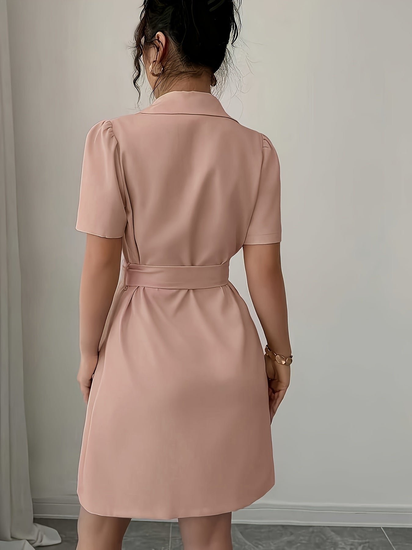 Women's Elegant Blazer Dress with Belt and Short Sleeves – Business & Occasion Wear
