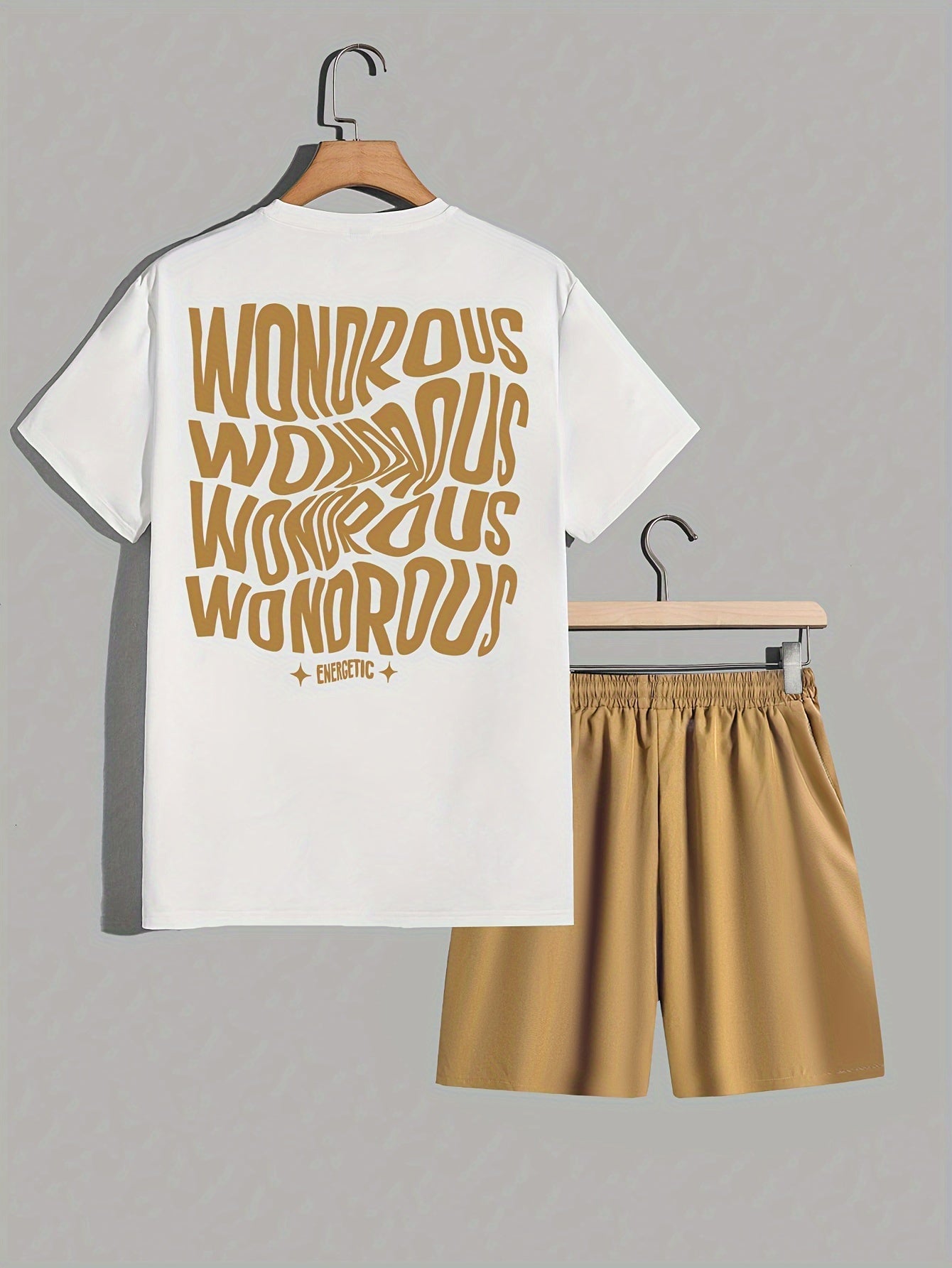 Men's Streetwear Set with Print – Modern T-Shirt and Shorts with WONDROUS Graphic, Casual Outfit