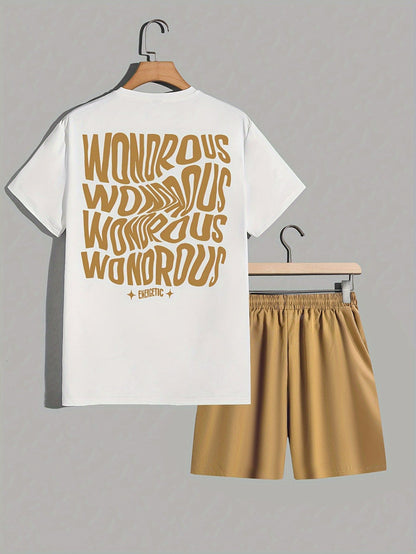Men's Streetwear Set with Print – Modern T-Shirt and Shorts with WONDROUS Graphic, Casual Outfit