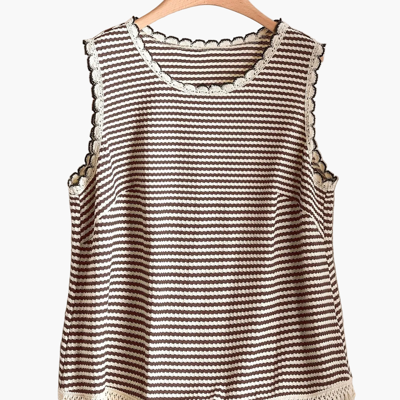 Women's Boho-Style Knit Tank Top with Stripes and Fringes – Elegant Casual Top for Spring and Summer