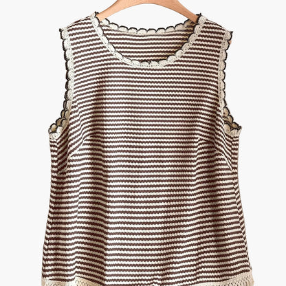 Women's Boho-Style Knit Tank Top with Stripes and Fringes – Elegant Casual Top for Spring and Summer