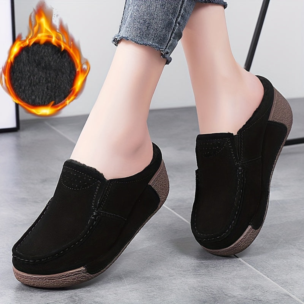 Women's mule loafers with soft lining, suede-look finish, brown