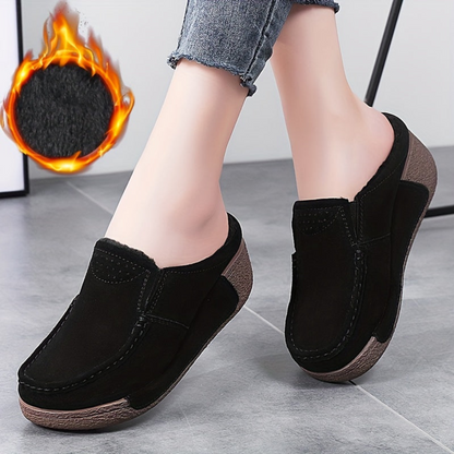 Women's mule loafers with soft lining, suede-look finish, brown