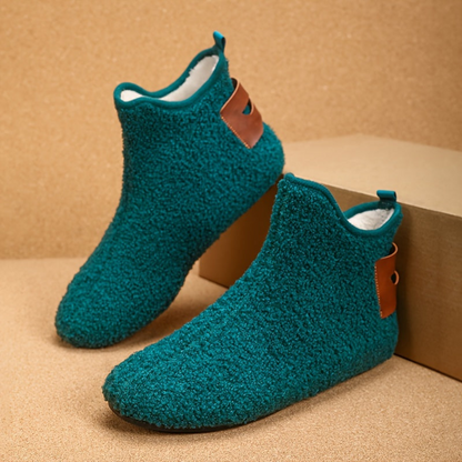 Unisex Teddy Fleece Slipper Ankle Boots, Soft, Warm Faux-Fur Look