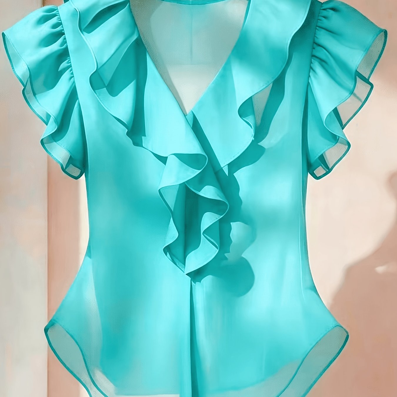 Women's blouse with ruffles and V-neck – Elegant frilled blouse for office and leisure