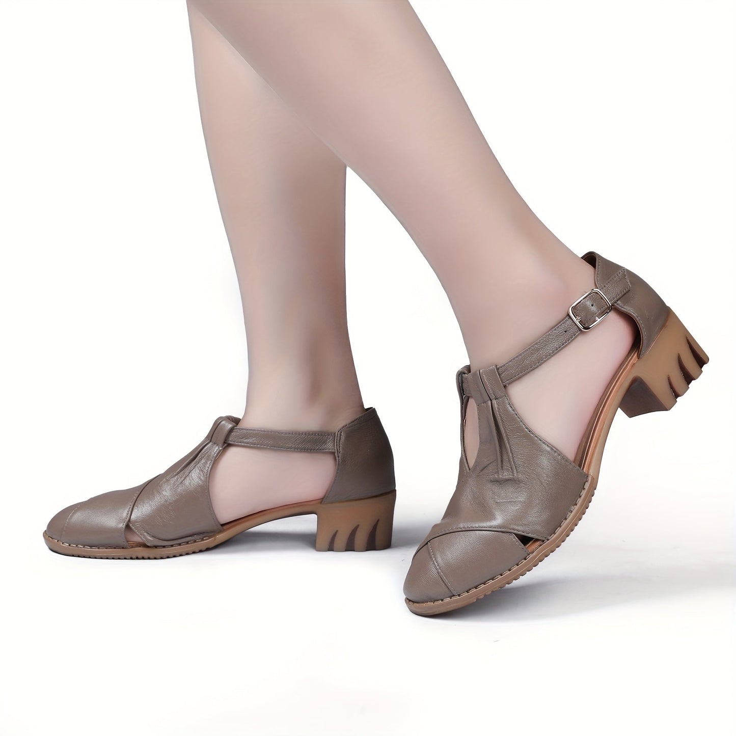 Women's Comfort Sandals with Block Heel and Elegant T-Strap for Everyday and Office Use