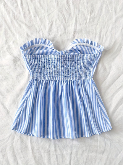 Women's bandeau crop top with bow front and ruffles – summer street style