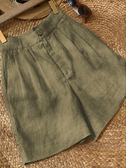 Women's Vintage High Waist Summer Shorts – Elegant Casual Pants with Pockets
