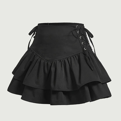 Women's Gothic Ruffled Skirt with Lacing – Elegant Mini Skirt for Special Occasions